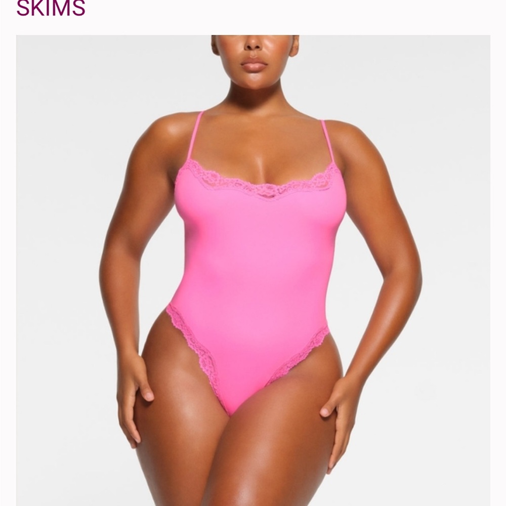Skims Pink Lace Fits Everybody Bodysuit